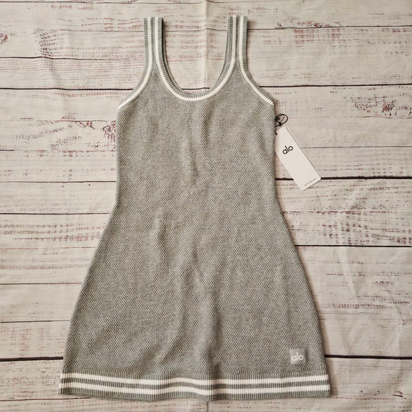 Alo Yoga Dresses & Skirts - Alo Yoga Tennis Club Sweater Knit Dress Tank Heather Gray White Womens Medium